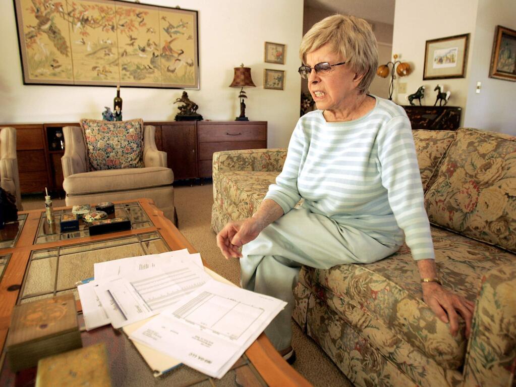 9/23/2008: A1: Oakmont resident Lynn Luthi, 84, has likely lost her life savings of nearly $700,000 after she trusted a local financial adviser tied to a bankrupt Redding firm accused of defrauding investors. PC: Oakmont resident Lynn Luthi, 84, has lost up to $600,000 (check with the final story please) of her savings after trusting a Santa Rosa financial adviser now under investigation by the state attorney general.
