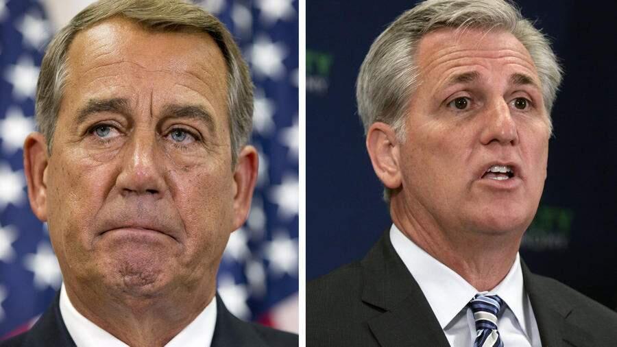 House Speaker John A. Boehner, left, announced he was resigning from his post at the end of October. House Majority Leader Kevin McCarthy, right, is next in line for the job. (AP)