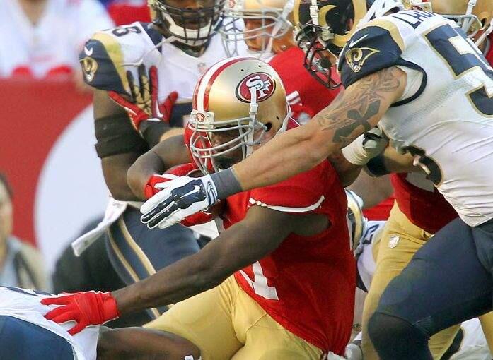 San Francisco 49ers' Frank Gore rushed for only 49 yards on 14 carries in Sunday's loss to the St. Louis Rams. (JOHN BURGESS/ PD)