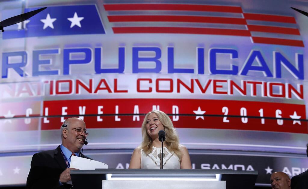 Tiffany Trump, daughter of Republican presidential candidate Donald Trump, prepares for her speech at the Republican National Convention in Cleveland, Tuesday, July 19, 2016. (AP Photo/Carolyn Kaster)
