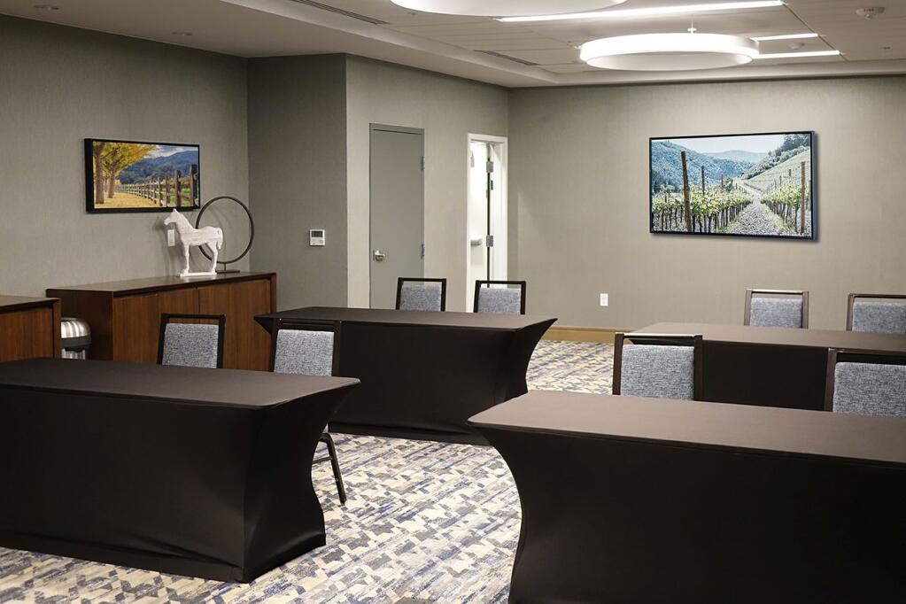 This meeting room at Hotel Trio in Healdsburg has been reconfigured for social distancing. (Photo courtesy Hotel Trio)