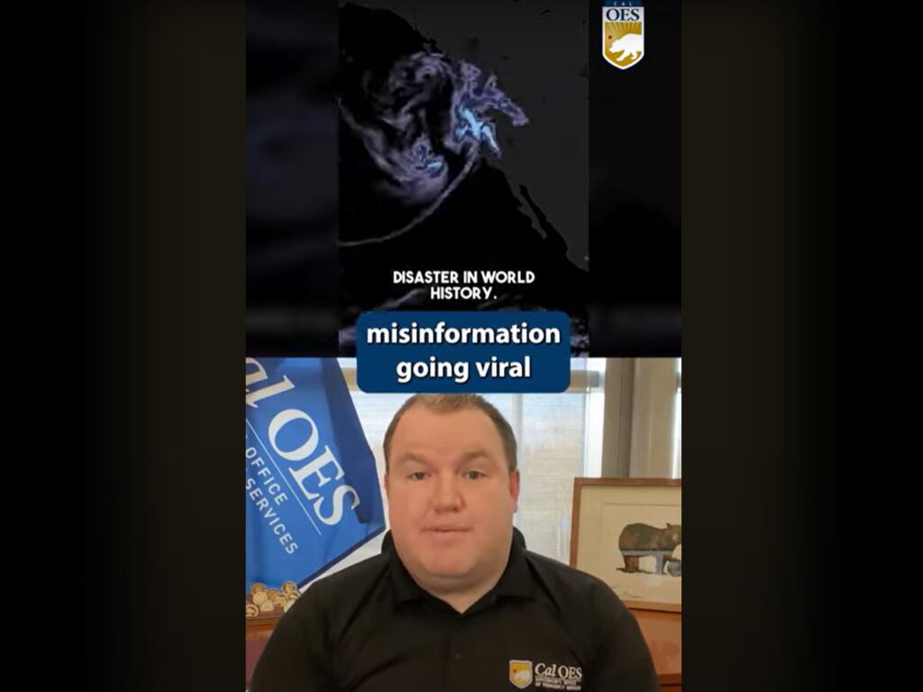 This screenshot shows a video, released Jan. 26 by the California Governor’s Office of Emergency Services, addressing a recent viral video about a megaflood that the office says is “full of misinformation.“ (CalOES via YouTube)