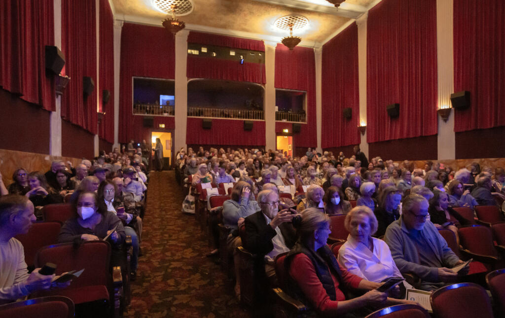 About 300 people attended a free screening of the film “God & Country,” an exploration of the rise of Christian Nationalism in America, at the Sebastiani Theatre in Sonoma, Sunday, Feb. 25, 2024. (Robbi Pengelly / Sonoma Index-Tribune)