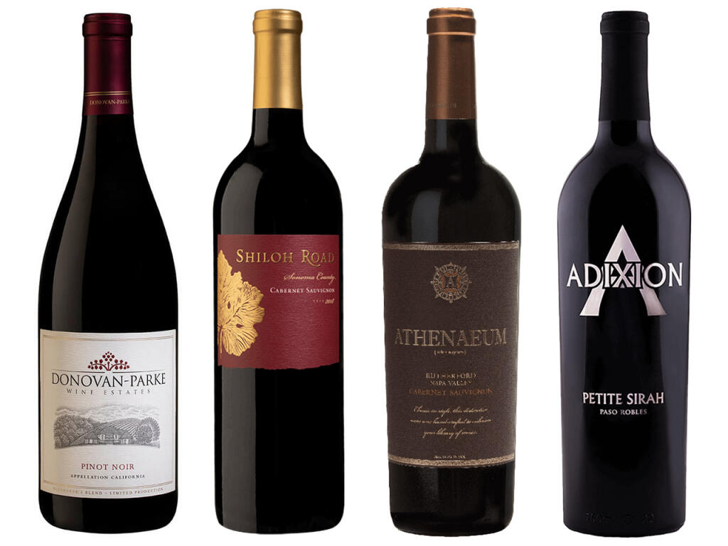 Donovan-Parke, Shiloh Road, Athenaeum and Adixion are among 14 exclusive retail brands that Plata Wine Partners of Napa purchased from Petaluma-based Purple Brands on Jan. 12, 2024, as Purple is shifting to focus on its own brands. (Composite of images courtesy of Purple Brands)