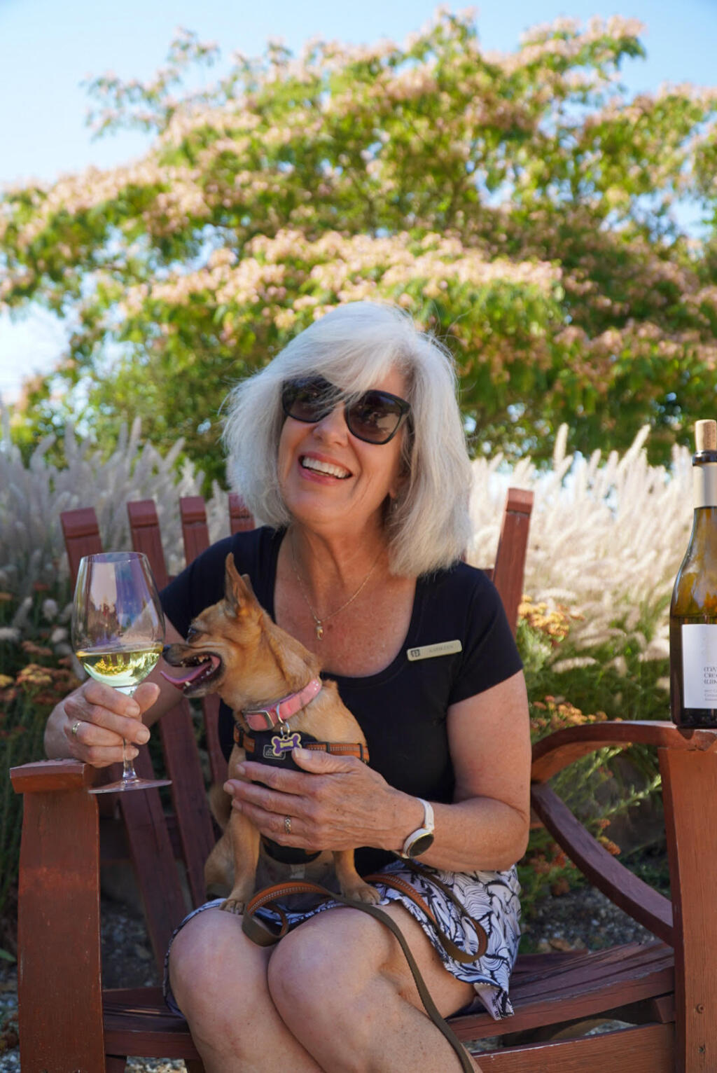 Kathleen Daly is a tasting room associate at Matanzas Creek Winery and a wine enthusiast who has four rescue dogs. “Everyone who’s ever loved a dog knows how special it is to share leisure time with their best friend,” she said. “What dog lovers and wine lovers have in common is great taste. Dogs have been cherished by nobles and rulers for thousands of years. Fine wines and dogs have been celebrated by many ancient civilizations and some things never change.” (Sophia Paganini)
