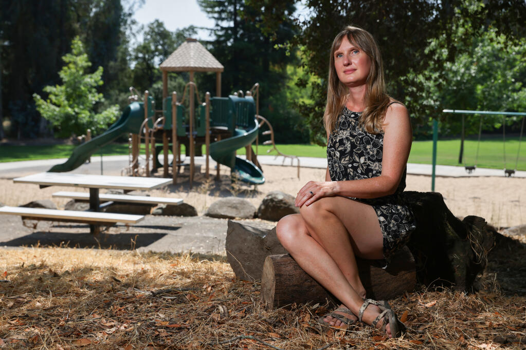 Megan Kaun is the co-founder and director of Sonoma Safe Agriculture Safe Schools, which advocates for safer pesticide use and nontoxic land management. Seven years ago, she noticed crews spraying herbicides around the Hidden Valley Park playground, where her children were playing. Photo taken in Santa Rosa on Wednesday, Aug. 23, 2023. (Christopher Chung / The Press Democrat)