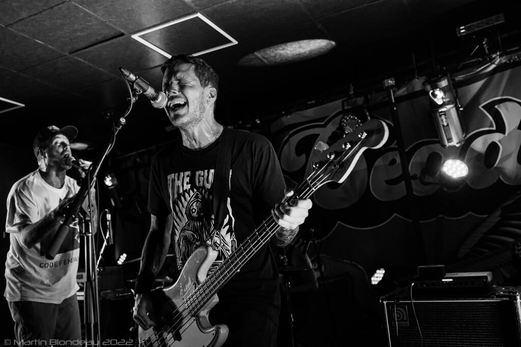 Tim Mehew, bass player for punk band Get Dead, playing a show in Quebec City, Sept. 14, 2022. Mahew is from Sonoma, and will be returning to play a Halloween show this Saturday, Oct. 29. (Photo by Martin Blondeau)