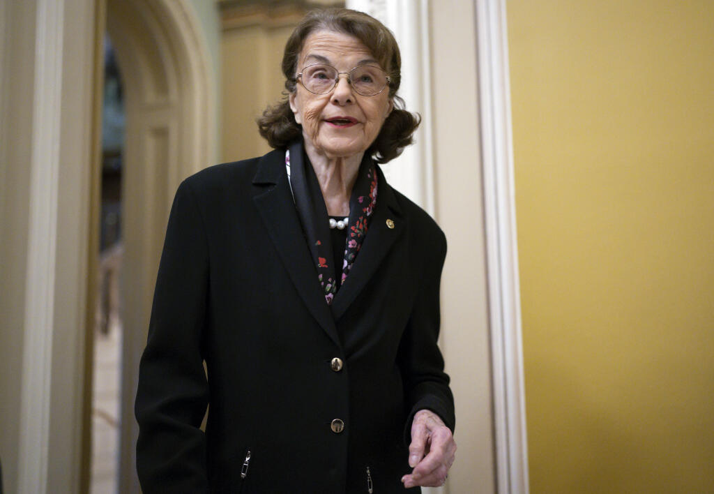 FILE - Sen. Dianne Feinstein, D-Calif., arrives for the Senate Democratic Caucus leadership election at the Capitol in Washington, Thursday, Dec. 8, 2022. Feinstein is not the first senator to take an extended medical absence from the Senate, or face questions about her age or cognitive abilities. But the open discussion over her capacity to serve underscores how the Senate has changed in recent years, and how high-stakes partisanship has divided the once-collegial Senate. (AP Photo/J. Scott Applewhite, File)