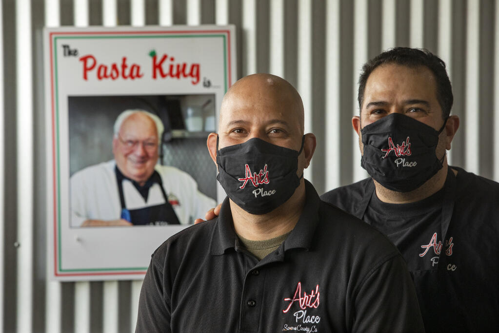 Brothers Javier Ruiz, left, general manager, and Chef Nacho Ruiz keep everything running smoothly at Art's Place in Rohnert Park since the recent death of "Pasta King" Art Ibleto. (John Burgess/The Press Democrat)