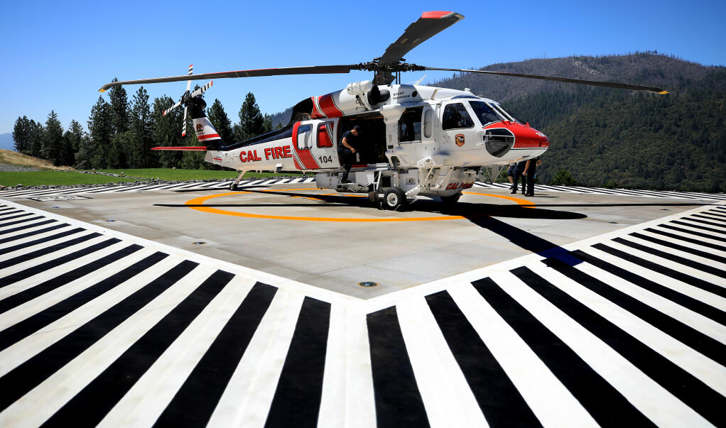 A new landing pad was constructed to handle the larger Cal Fire Sikorsky S-70i Firehawk at the Boggs Helitack base in Lake County, Thursday, July 1, 2021. (Kent Porter / The Press Democrat)