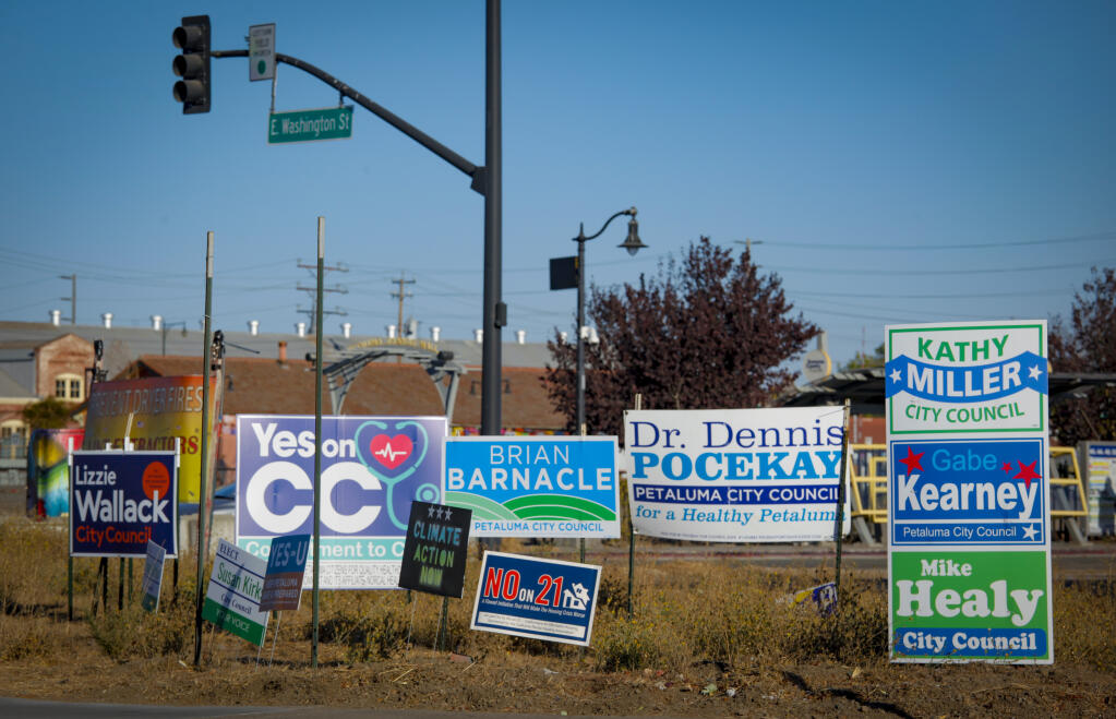 Petaluma, CA, USA, Monday,  October 26, 2020._Political signs dot the landscape of Petaluma as election day approaches.(CRISSY PASCUAL/ARGUS-COURIER STAFF)