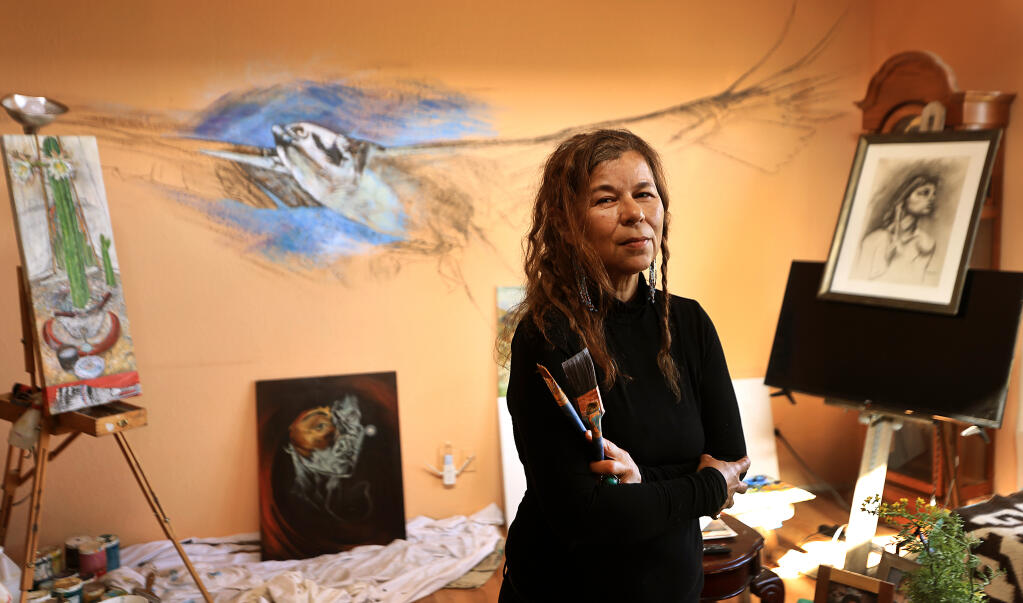 Catalina Gonzalez at her home studio in Lake County, Tuesday, April 23, 2024.  (Kent Porter / The Press Democrat)