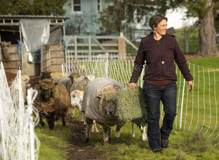 Sarah Keiser with her sheep. (Courtesy of Sarah Keiser/Wild Oat Hollow)