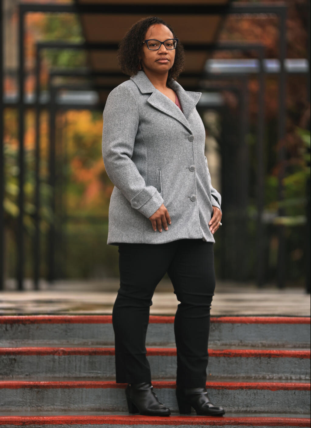 Santa Rosa Councilwoman Natalie Rogers, on the steps of City Hall, Tuesday, Nov. 9, 2021 (Kent Porter / The Press Democrat) 2021