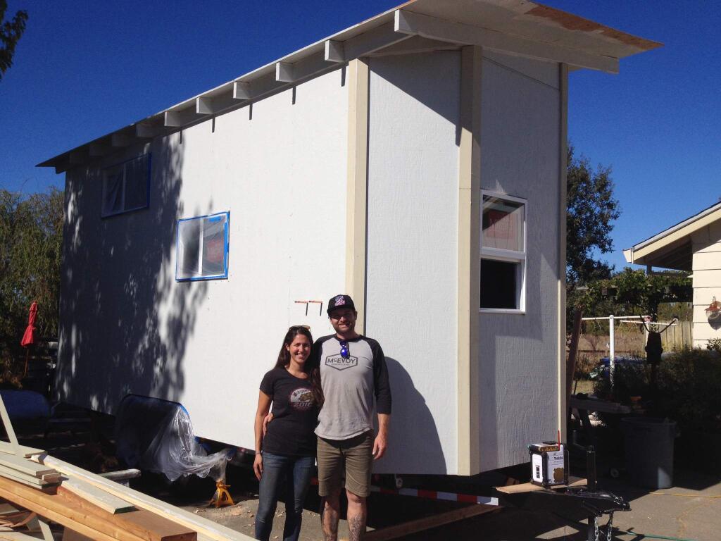 Charlie and Andrea McEvoy are building a tiny house they plan to give to a fire victim. (Chris Smith/The Press Democrat)