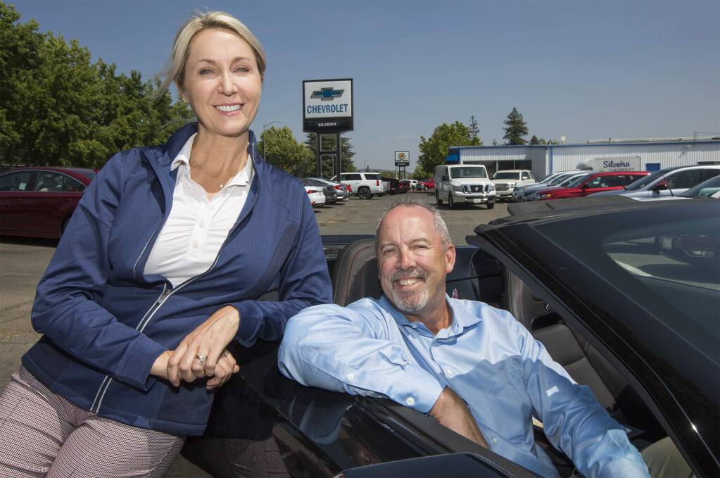 We had to stop selling our (electric vehicles) for almost a year because we had to wait for a new battery pack,” said Scott Silveira. Denise and Scott Silveira own Silveira Chevrolet in Sonoma and Silveira Buick GMC in Healdsburg. (Robbi Pengelly / Sonoma Index-Tribune) June 2020