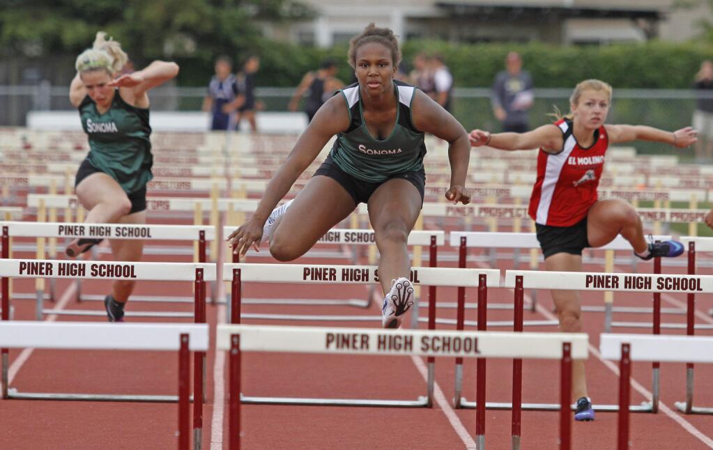Bill Hoban/Index-TribuneSonoma's Kiara Miles will be competing in the 100-meter hurdles Saturday at ther North Coast Section Meet at Piner. Miles is one of 21 Sonoma Valley High athletes who are going to the meet.
