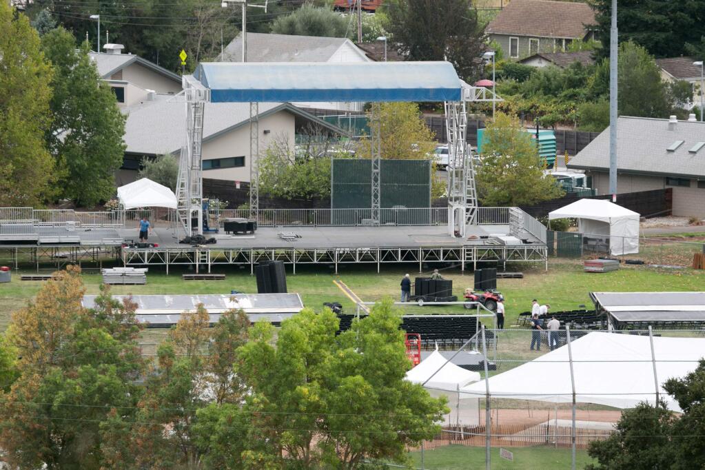 Stage for Sonoma Music Festival on the Field of Dreams being set up for the Oct. 2-4 event. (Photo by Julie Vader/Special to the Index-Tribune)