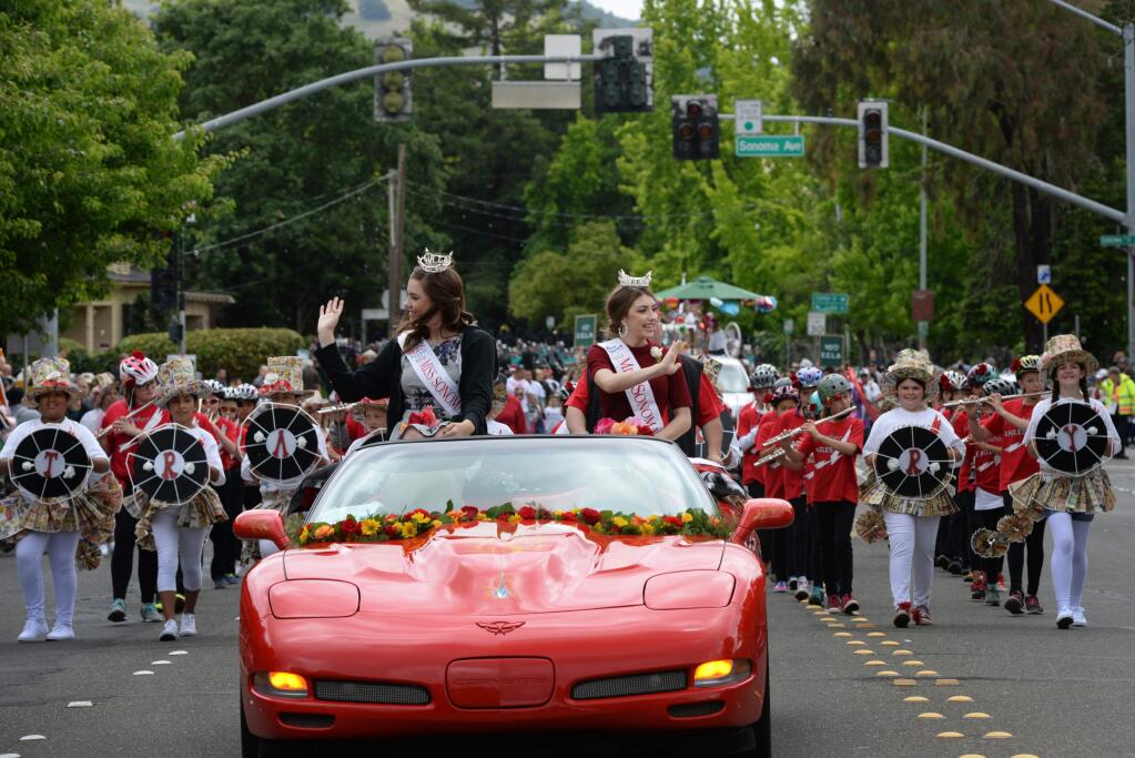 Photo: Erik Castro/for The Press DemocratSiobhan Hauff, 17, left, with Hannah Maffia, 19, right during the 2016 Luther Burbank Rose Parade and Festival held in downtown Santa Rosa.