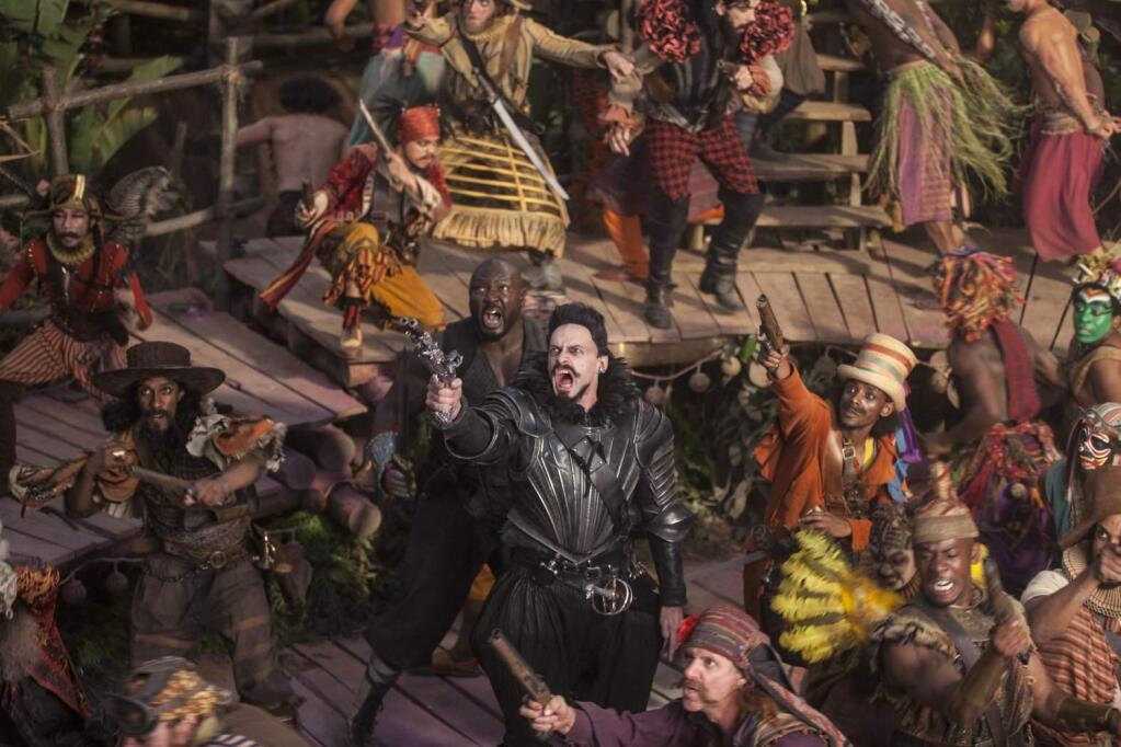 Screen still from the movie, 'Pan,' releasing in theaters on Friday, Oct. 9, 2015. The film stars Levi Miller as Peter Pan, Hugh Jackman as Blackbeard, Garrett Hedlund as Hook, and Rooney Mara as Tiger Lily. (Warner Bros. Picture / IMDB)