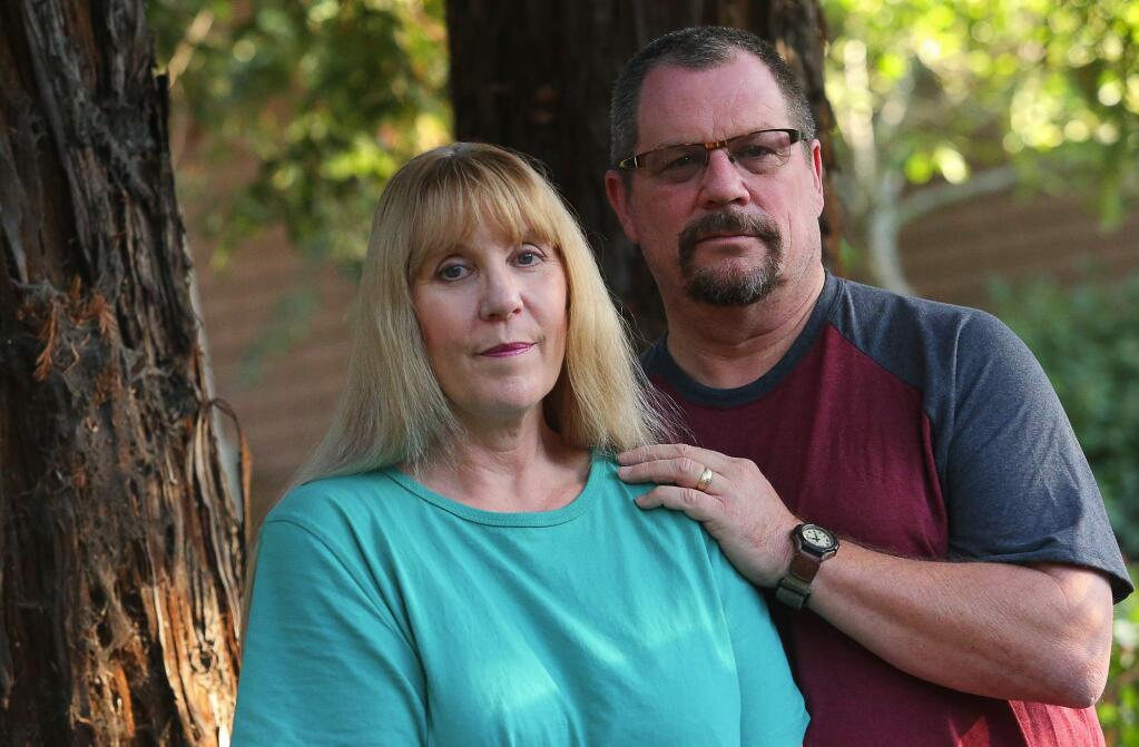 Wayne and Jennifer Harvell, whose Mocha Lane home in the Coffey Park neighborhood was destroyed by fire, have filed a lawsuit against PG&E for losses resulting from the Tubbs Fire.(Christopher Chung/ The Press Democrat)