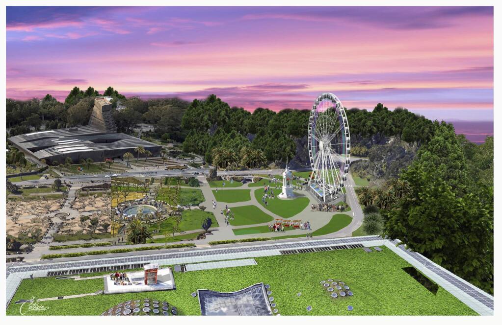 A rendering of Golden Gate Park's 150th anniversary, with the 150-foot observation wheel in the Music Concourse. (City of San Francisco)