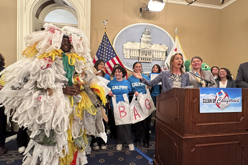 California state Sen. Catherine Blakespear authored a bill that would ban all plastic shopping bags in California. (ADAM BEAM / Associated Press)