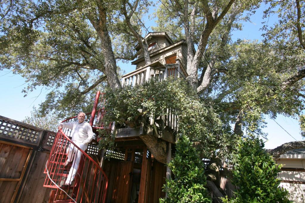 Joe McDonald and his tree house Airbnb rental in Petaluma on Tuesday March 15, 2016. (SCOTT MANCHESTER/ARGUS-COURIER STAFF)