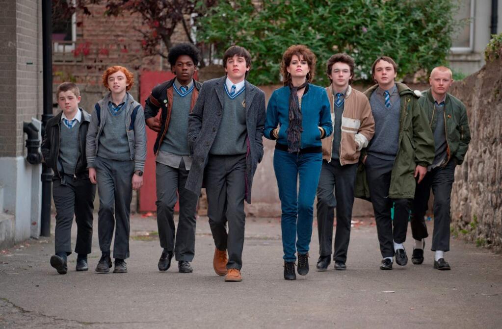 Weinstein CompanyFerdia Walsh-Peelo as Cosmo, fourth from left, and Lucy Boynton as Raphina, star in 'Sing Street,' a story set in inner-city Dublin in the 1980s.