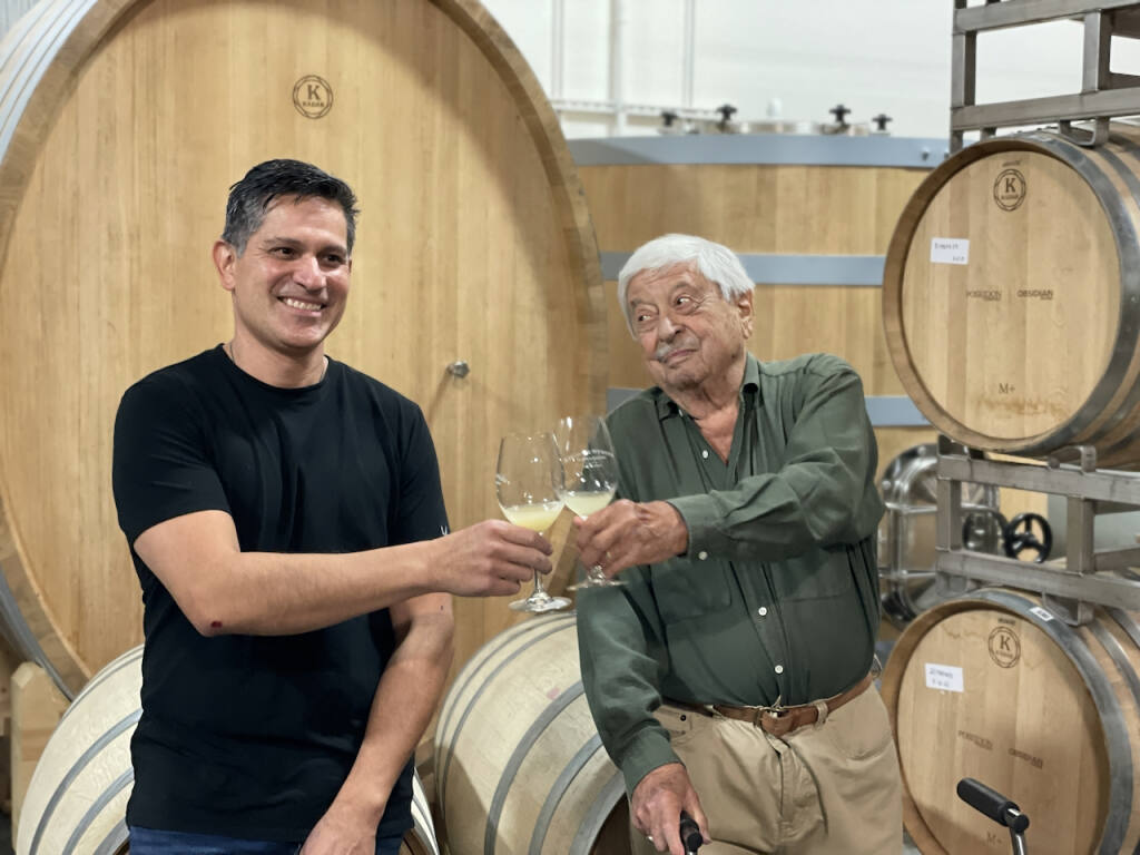 Nicholas Molnar is at Obsidian Wine Co. with winemaker Alex Beloz. Molnar, who died Jan. 11, was 94. He was described by many as a trailblazer for purchasing a 100-acre vineyard in the Carneros well before the wine region was officially recognized as an American Viticultural Area. (Obsidian Wine Co.)