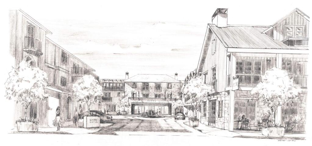 This is a rendering of the proposed hotel on West Napa Street. The Lynch Building is on the left.