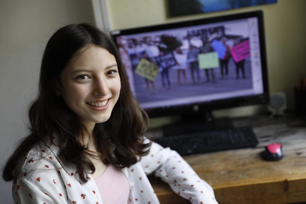 Mira Stenger, 16, is the creator of the film 'Kids Can Make A Difference'. Photo taken at her home in Santa Rosa on Sunday, March 24, 2019. (BETH SCHLANKER/ The Press Democrat)