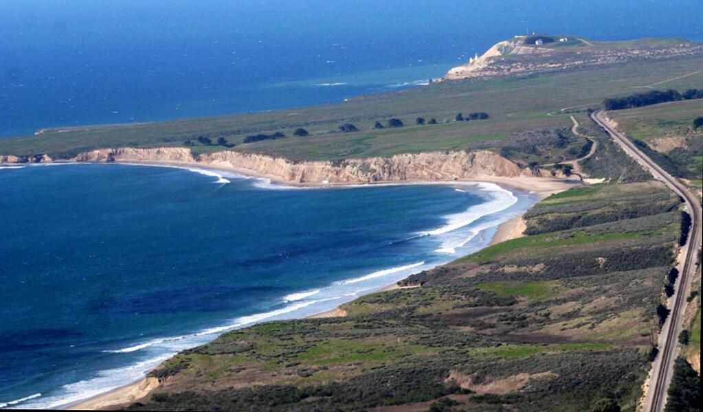 This undated photo provided by the California Coastal Commission shows a stretch of remote California coastline known as the Cojo Jalama Ranches on the Southern California coastline at Goleta near Point Conception about 30 miles (48 kilometers) west of Santa Barbara. The California Coastal Commission has approved a plan that will return century-old ranchland to the public and create a mile of new public beach. The commission, which oversees coastal development, unanimously approved an agreement Thursday, Nov. 9, 2017 to transfer 36 acres (14.5 hectares) of private coastal property to Santa Barbara County. (California Coastal Commission via AP)