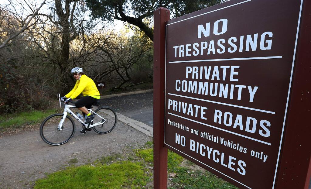 The city of Santa Rosa and some Oakmont residents are battling in court over bicycle and horse access to a path heading into Annadel State Park.
