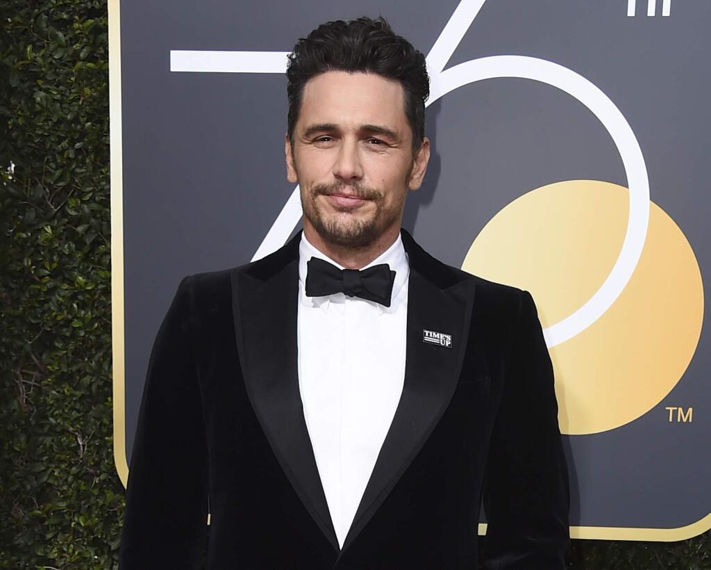 FILE - In this Jan. 7, 2018 file photo, James Franco arrives at the 75th annual Golden Globe Awards in Beverly Hills, Calif. Facing accusations by an actress and a filmmaker over alleged sexual misconduct, James Franco said on CBS' “The Late Show with Stephen Colbert” on Tuesday the things he's heard aren't accurate but he supports people coming out “because they didn't have a voice for so long.” (Photo by Jordan Strauss/Invision/AP, File)