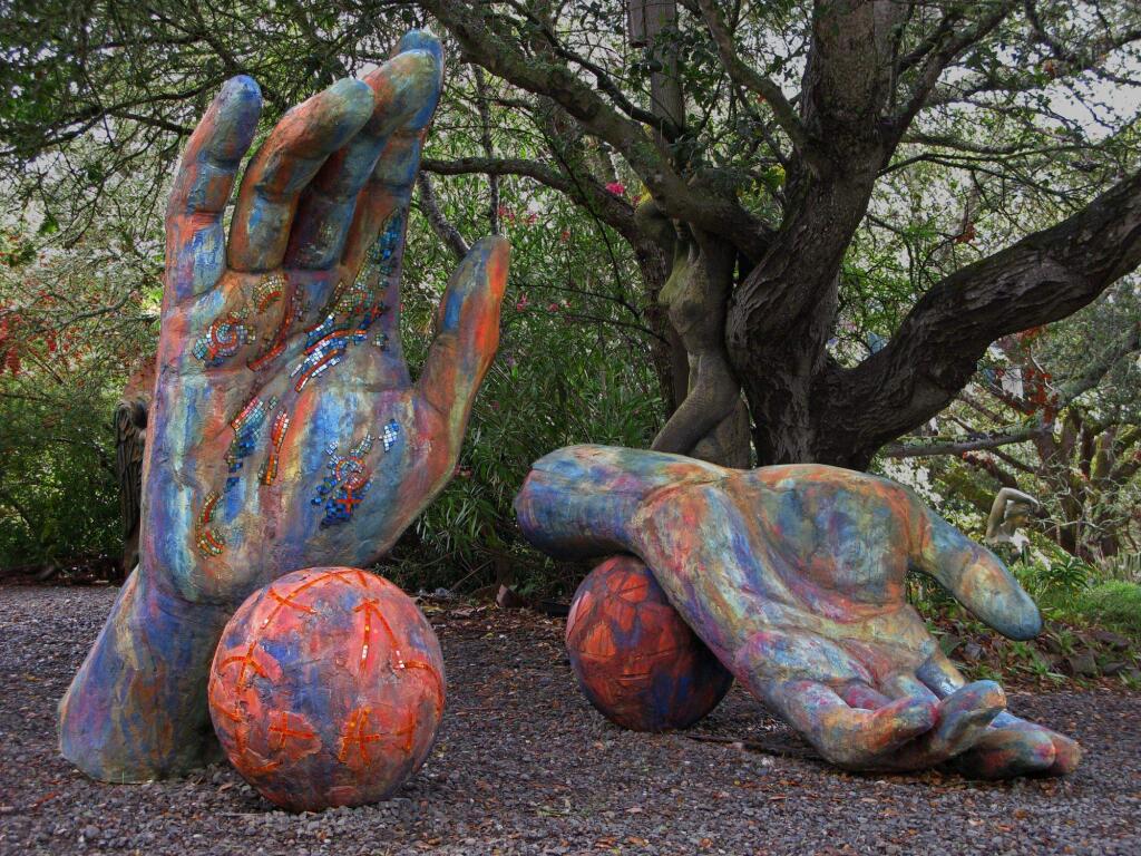 'Hands with Balls,' past sculpture by Santa Rosa artist Peter Crompton that was once on the Cloverdale Sculpture Trail. (PETER CROMPTON)