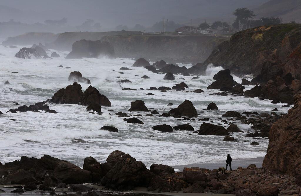 Waves bash along the rocky coastline north of Bodega Bay, on Thursday, December 20, 2012. (Christopher Chung / The Press Democrat)