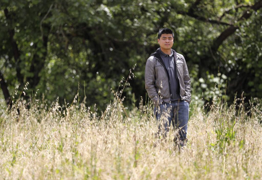 Army veteran Andy Ford stands in a field off Brookwood Ave near Santa Rosa Creek where he suffered a seizure on Feb 12, 2018 and was then arrested for assaulting a peace officer and resisting arrest. Charges were later dropped and Ford is now suing the Santa Rosa Police Department for damages and injunctive relief. Photo taken in Santa Rosa on Monday, May 20, 2019. (BETH SCHLANKER/ The Press Democrat)