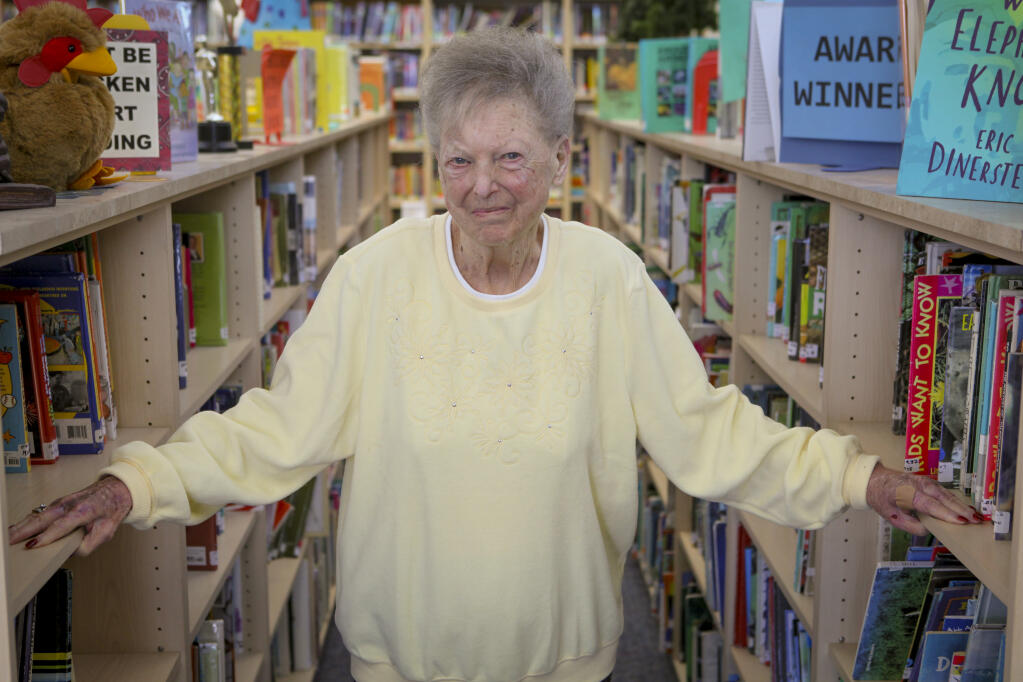 Marie Hinton, the librarian at Old Adobe Elementary Charter School in Petaluma, retired on March 2, 2022, and was sent off with a celebration at the school that included goodbyes from former and current students and staff. (CRISSY PASCUAL/ARGUS-COURIER STAFF)