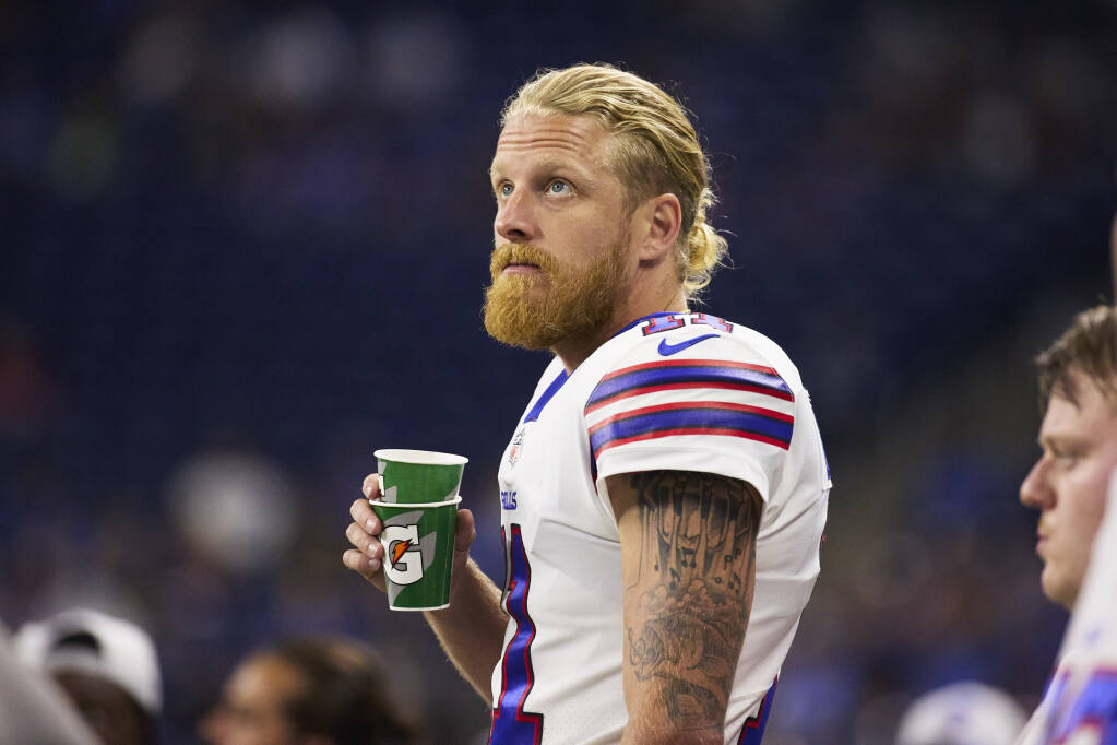 Buffalo Bills wide receiver Cole Beasley is shown on the sideline during a preseason game against the Detroit Lions in Detroit on Friday, Aug. 13, 2021, file photo. (Rick Osentoski / ASSOCIATED PRESS)