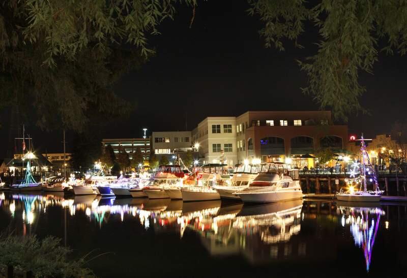 Boats dock in the Turning Basin during the Holiday Lighted Boat Parade in Petaluma, California, on Saturday, December 3, 2011. (BETH SCHLANKER/ The Press Democrat)