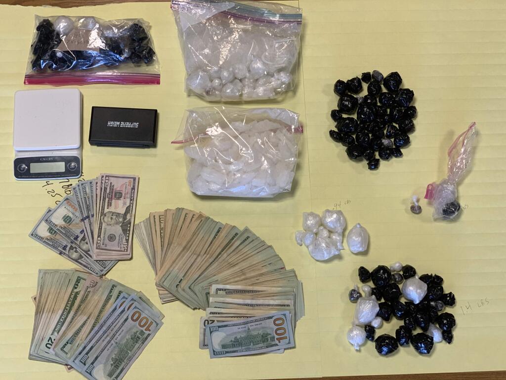Santa Rosa police say they seized more than four pounds of heroin and three and a half pounds of methamphetamine Wednesday, along with $8,500 cash, from a suspect in Northeast Santa Rosa. (Santa Rosa Police Department)