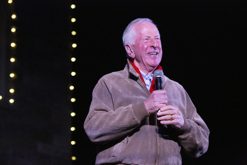 Rep. Mike Thompson wished the crowed a happy holiday season at the annual lighting of the Plaza in Sonoma, which took place on Saturday, Nov. 20, 2021. (Robbi Pengelly / Index-Tribune)