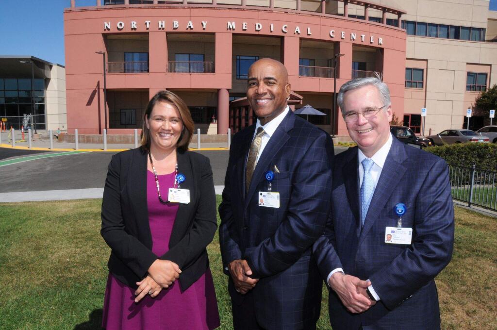 Aimee Brewer, new president of NorthBay Healthcare Group, Konard Jones, CEO-select, and Gary Passama, CEO of NorthBay Healthcare.