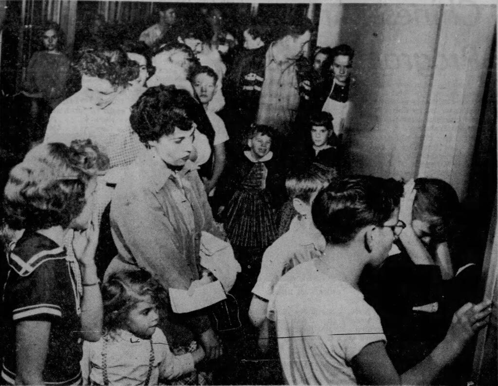 A crowd lines up for polio vaccines at the Family Health Clinic in Windsor in 1958. (The Press Democrat)