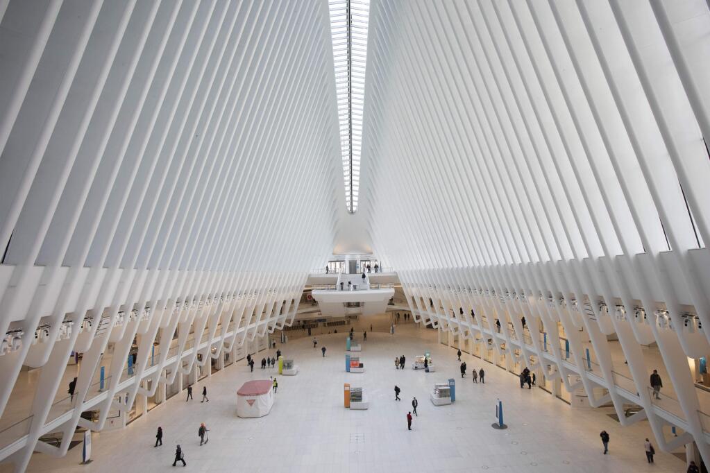 FILE - This March 16, 2020, file photo shows the Oculus at the World Trade Center's transportation hub in New York. Census Day, the April 1 reference day for the once-a-decade effort to count everyone in the U.S., arrived Wednesday with a nation almost paralyzed by the spread of the novel coronavirus, but census officials vowed the job would be completed by its year-end deadline. (AP Photo/Mark Lennihan, File)