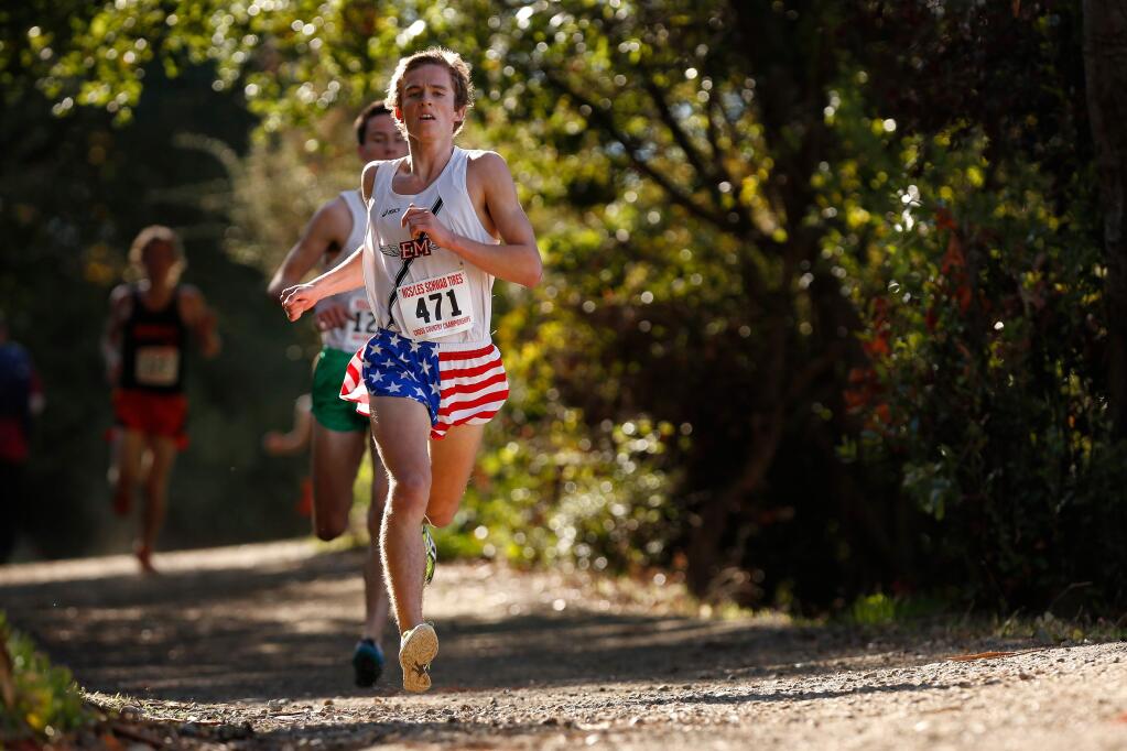 El Molino's Brian Schulz competes in the Division IV boys race during the NCS cross country championship in 2015. (Alvin Jornada / The Press Democrat)