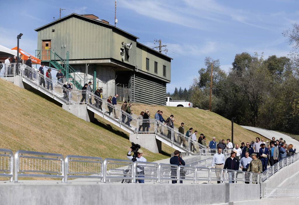 Guests attend the ribbon-cutting ceremony of the Sonoma County Water Agency's fish ladder and viewing gallery in Forestville in 2016. (BETH SCHLANKER/ PD FILE)
