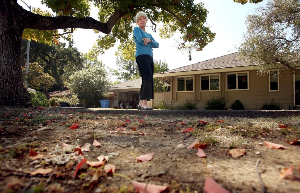 Bennett Valley resident Doris Closs received a notice about one of her sprinklers heads was turned so that it was shooting water onto the concrete. Closs has since plugged off the sprinkler system so she is no longer wasting water. (Crista Jeremiason / The Press Democrat)