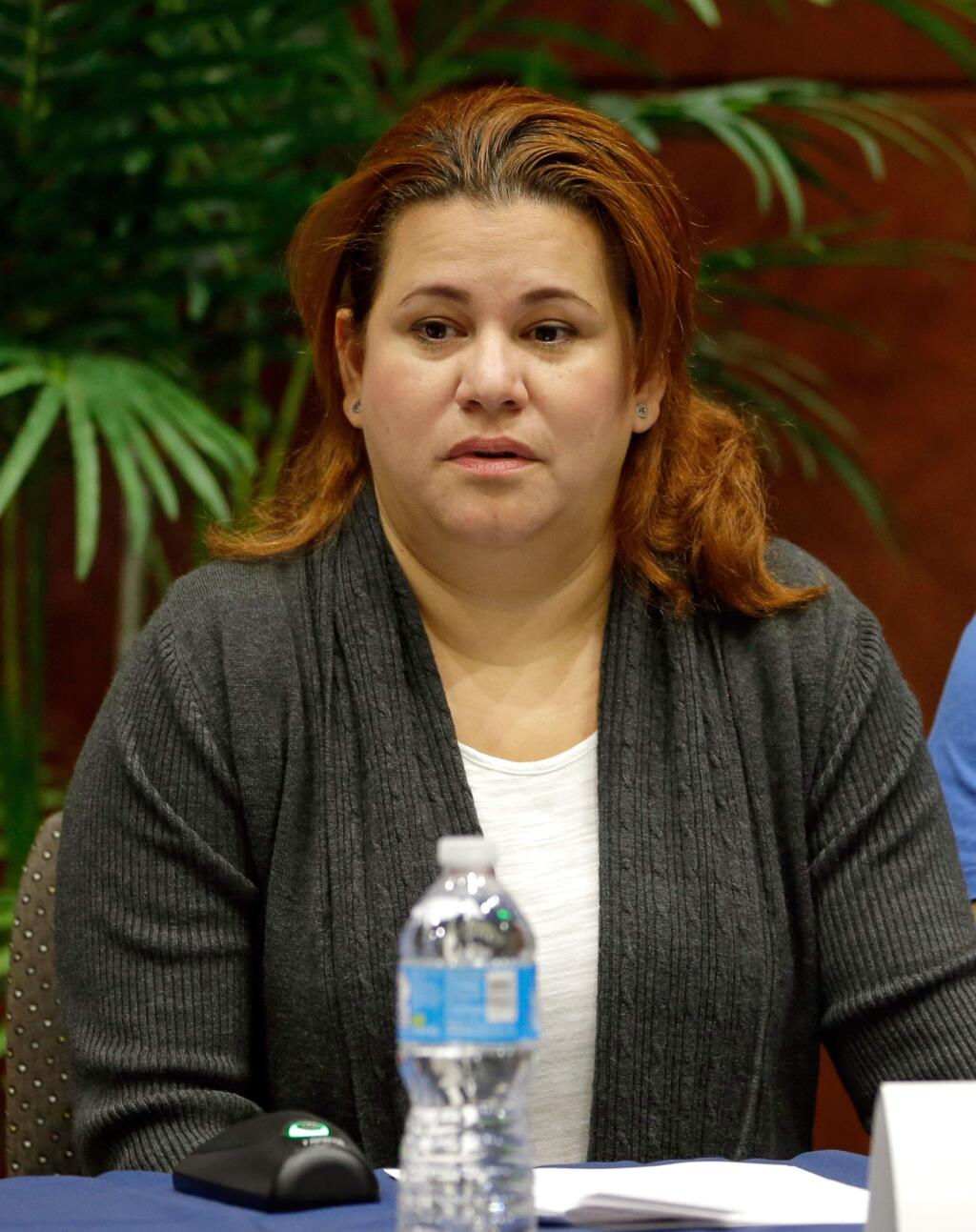 The mother of Sebastian DeLeon, Brunilda Gonzalez, speaks at a news conference at Florida Hospital, Tuesday, Aug. 23, 2016, in Orlando, Fla. Gonzalez's son Sebastian has survived a brain-eating amoeba that kills most people who contract it after he was treated at the hospital. (AP Photo/John Raoux)